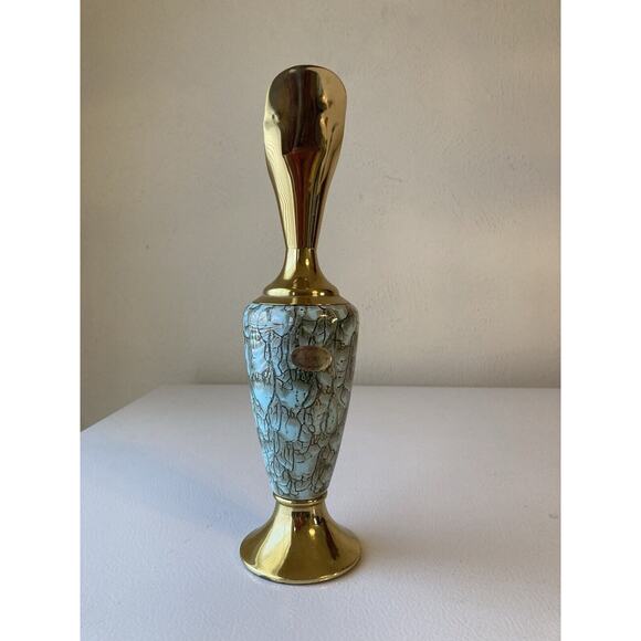 Vintage Delft Green Hand Painted Marble Style Pitcher with Brass - Picture 4 of 7